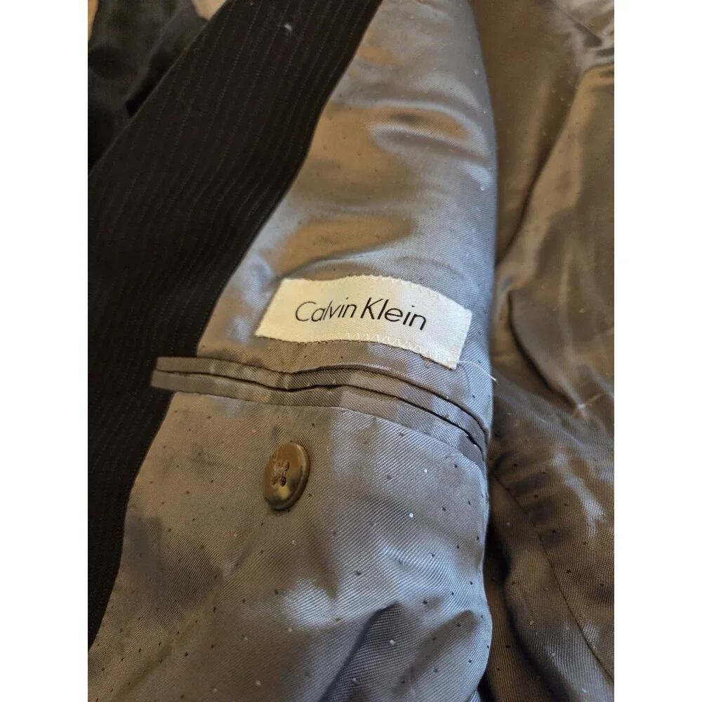 Mens Calvin Klein Wool Sports Jacket Blazer Black With Gray Stripes